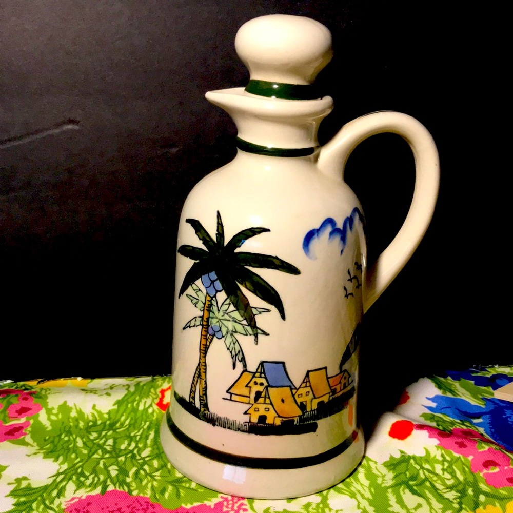 🏝Hand painted pitcher with stopper tropical scene